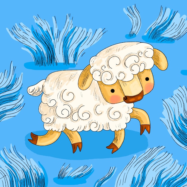 Нарисованная рукой иллюстрация шаржа овец