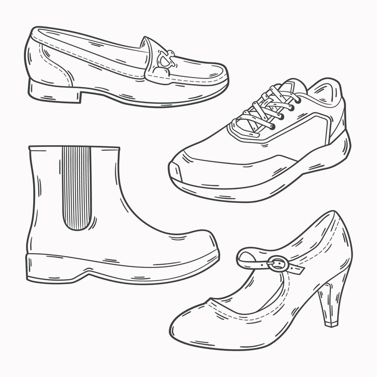 무료 Vector 손으로 그린 신발 개요 그림