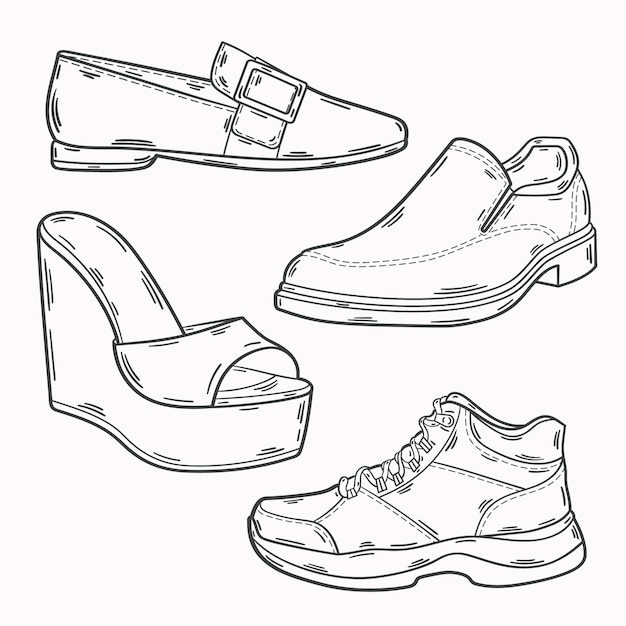 Бесплатное векторное изображение Нарисованная рукой иллюстрация контура обуви