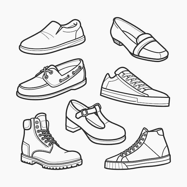 Vettore gratuito illustrazione del contorno della scarpa disegnata a mano