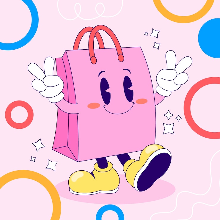 무료 Vector 손으로 그린 쇼핑백 만화  ⁇ 화