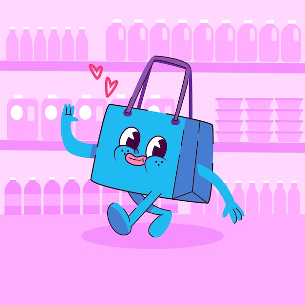 Бесплатное векторное изображение Иллюстрация мультфильма с ручной сумкой для покупок