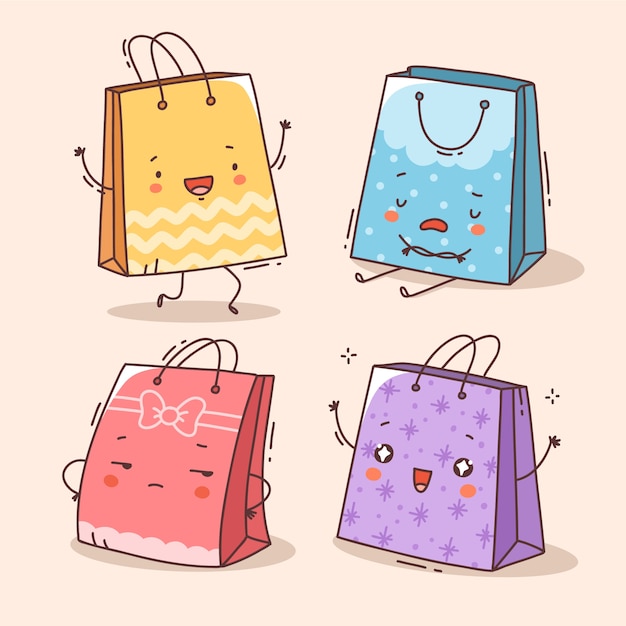 Free vector hand drawn shopping bag cartoon illustration