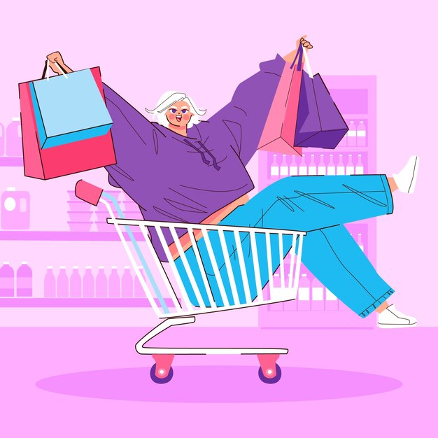 Ручная иллюстрация мультфильма о шопинге