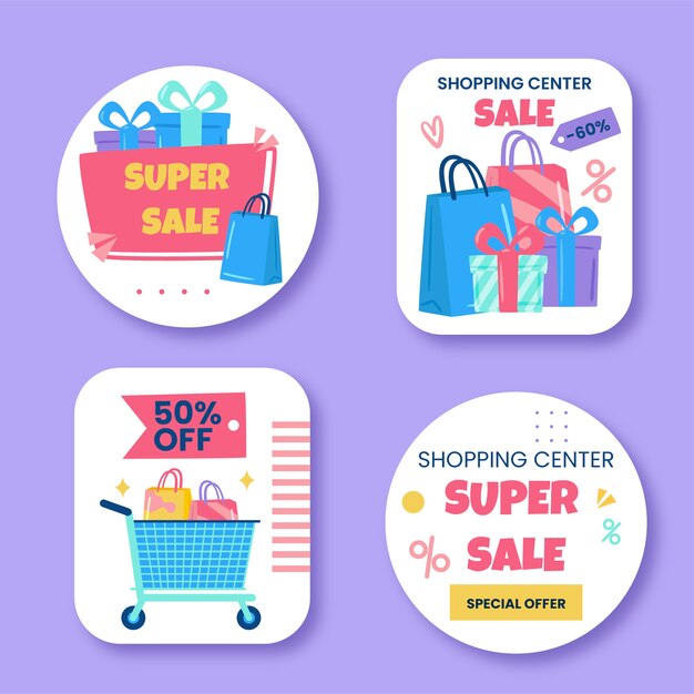 Hand drawn shopping center label collection