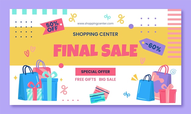 Hand drawn shopping center sale background