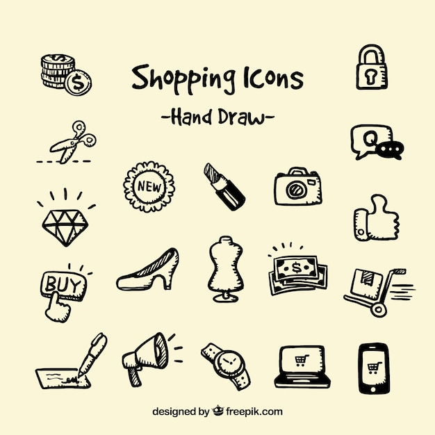 Hand drawn shopping icons