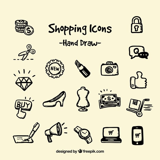 Hand drawn shopping icons