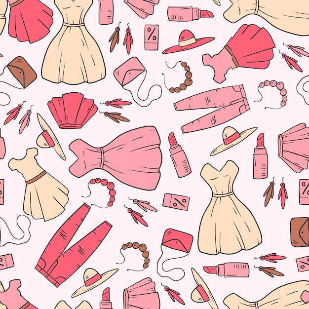 Hand drawn shopping pattern illustration