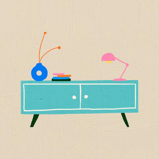 Hand drawn side table vector furniture in colorful flat graphic style