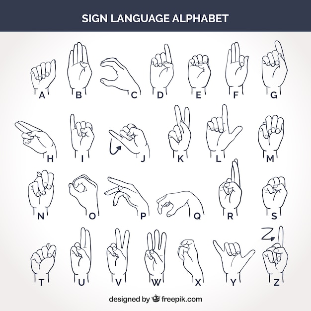 Vettore gratuito alfabeto della lingua dei segni disegnati a mano