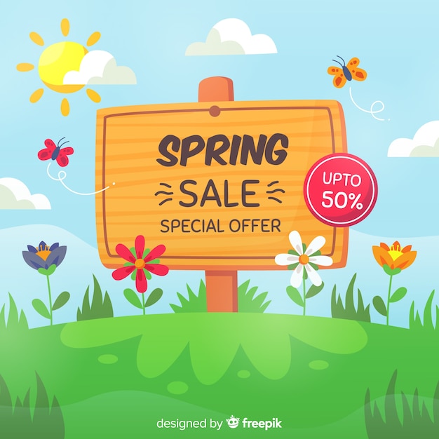 Hand drawn sign spring sale background