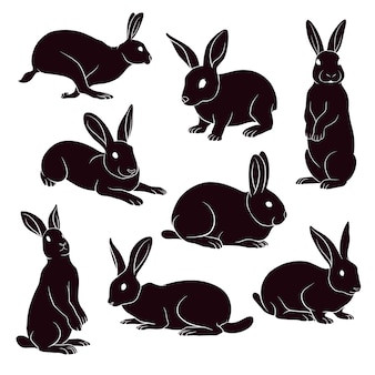Download Free Vector | Rabbit silhouettes with patterns