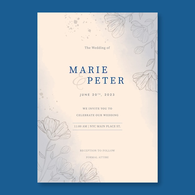 Free vector hand drawn silver wedding invitation