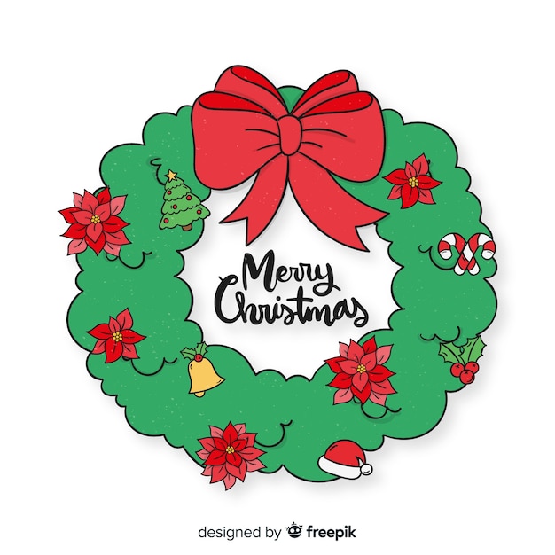 Hand drawn simple christmas wreath 
