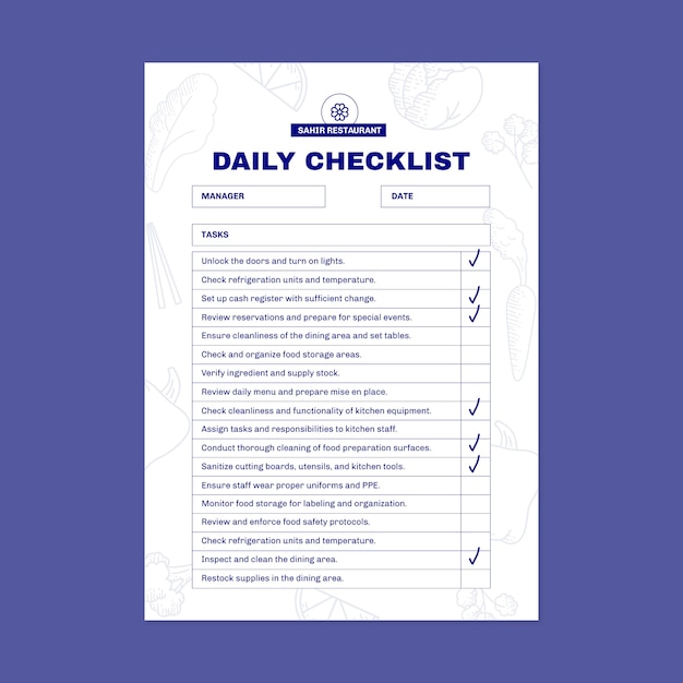 Free vector hand drawn simple daily restaurant checklist