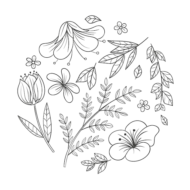 無料ベクター 手描きのシンプルな花のアウトラインイラスト