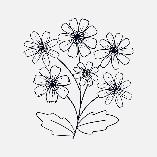 手描きのシンプルな花のアウトライン