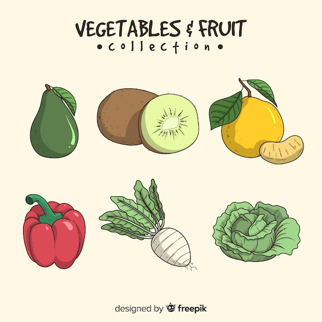 Hand drawn simple fruits and vegetables collection