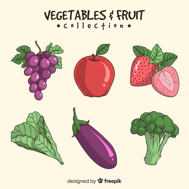 Ручной обращается простая коллекция фруктов и овощей