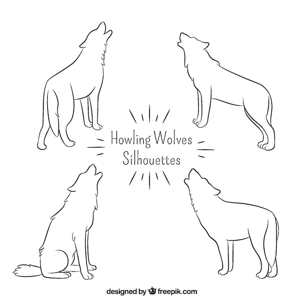 Hand drawn simple wolves silhouettes