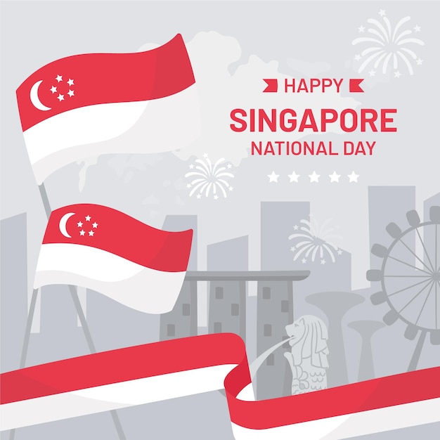 Hand drawn singapore national day illustration