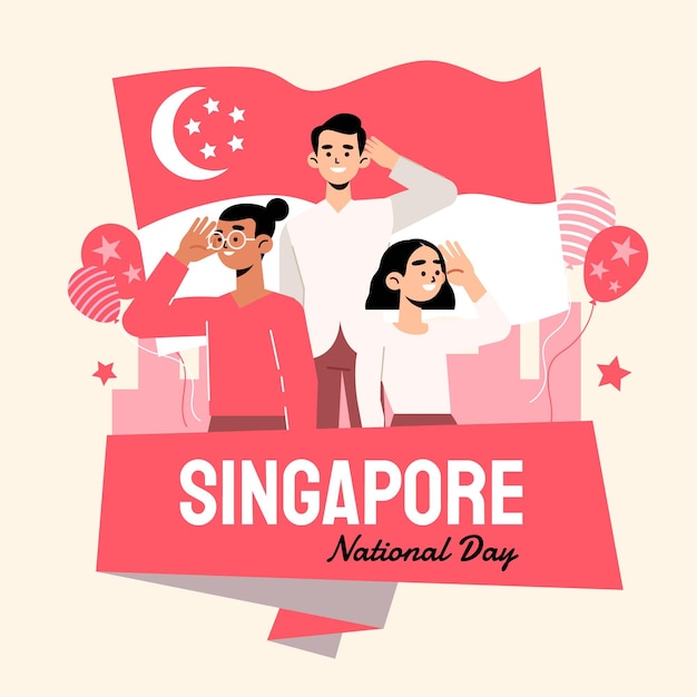 Illustrazione disegnata a mano della giornata nazionale di singapore