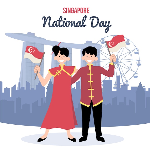 Illustrazione disegnata a mano della giornata nazionale di singapore