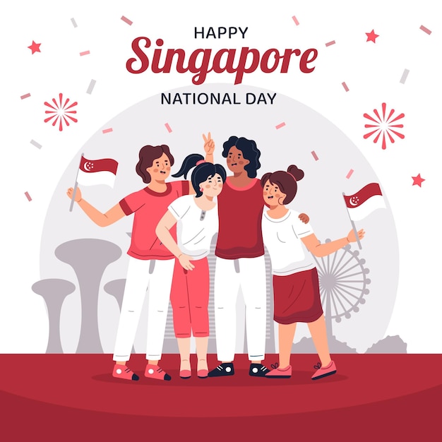 Hand drawn singapore national day illustration