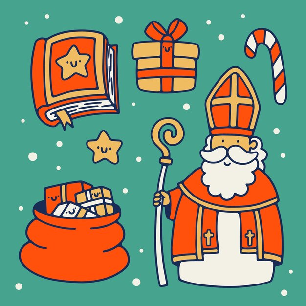 Hand drawn sinterklaas elements collection