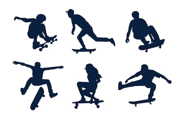 Free vector hand drawn skateboard silhouette set