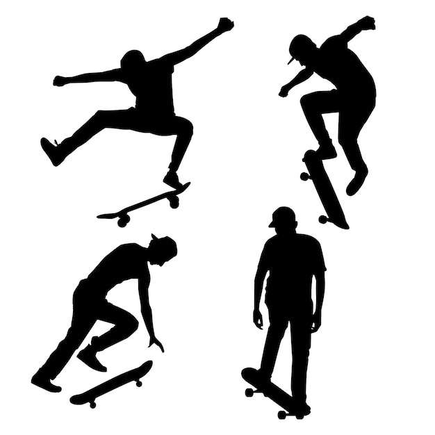 Vettore gratuito set di silhouette di skateboard disegnate a mano