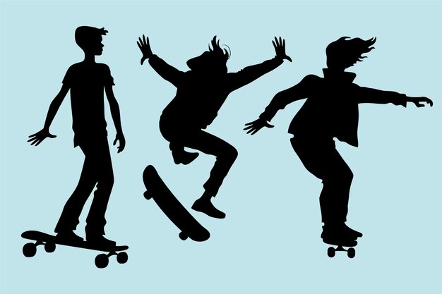 Hand drawn skateboard silhouette set