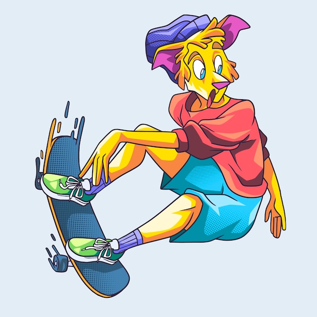 Нарисованная рукой иллюстрация скейтбординга