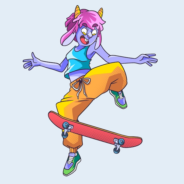 Нарисованная рукой иллюстрация скейтбординга