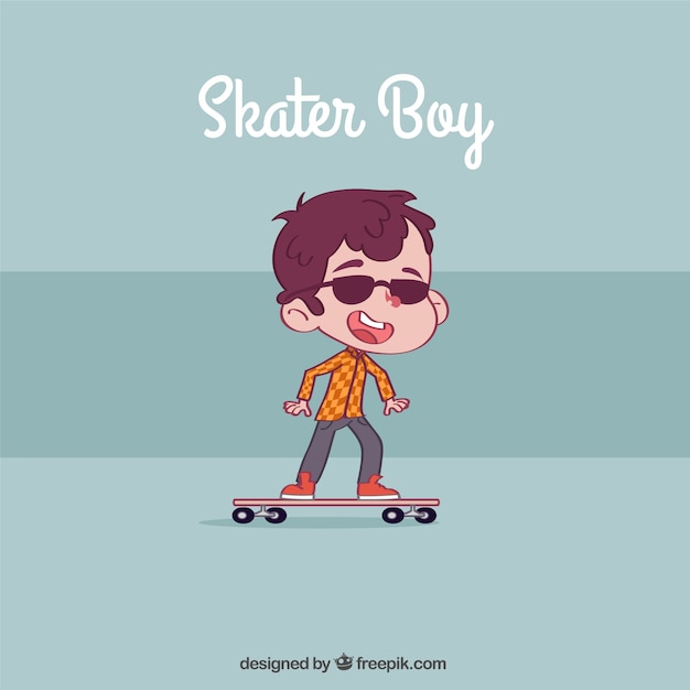 無料ベクター 手描きスケーターの男の子の背景
