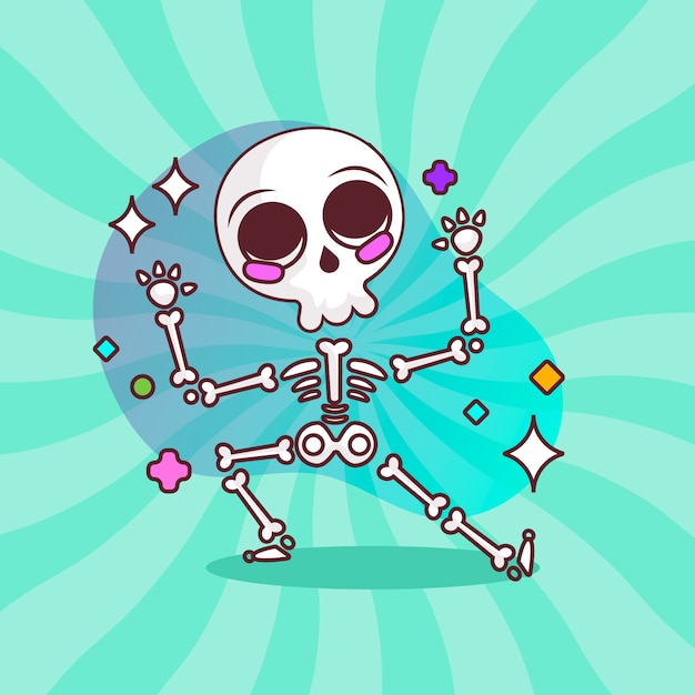 Бесплатное векторное изображение Нарисованная рукой иллюстрация шаржа скелета