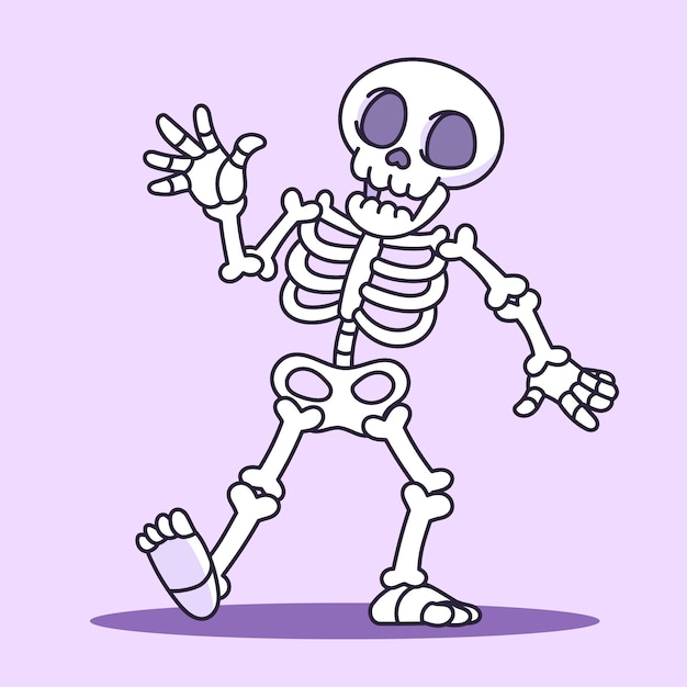 Нарисованная рукой иллюстрация шаржа скелета