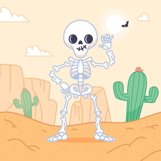 Hand drawn skeleton cartoon illustration