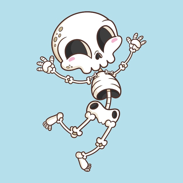 Бесплатное векторное изображение Нарисованная рукой иллюстрация шаржа скелета