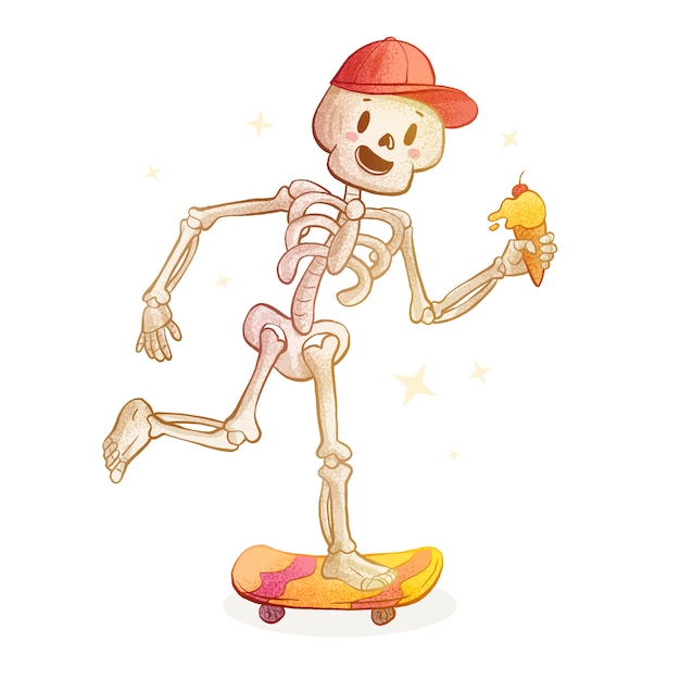 Free vector hand drawn skeleton cartoon illustration