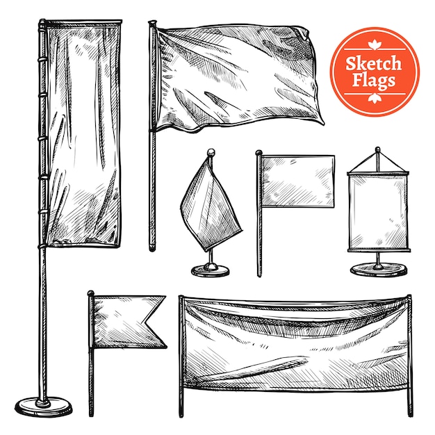 Hand Drawn Sketch Flags Set