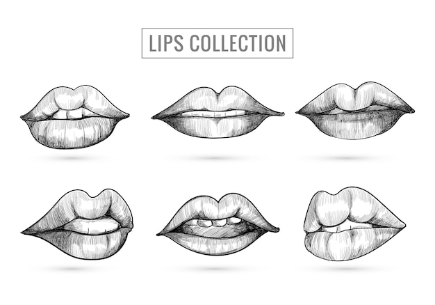 Free vector hand drawn sketch lips collection design