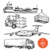 Free vector hand drawn sketch logistics set