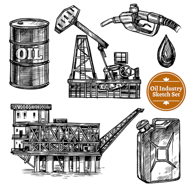 Free Vector hand drawn sketch oil industry set