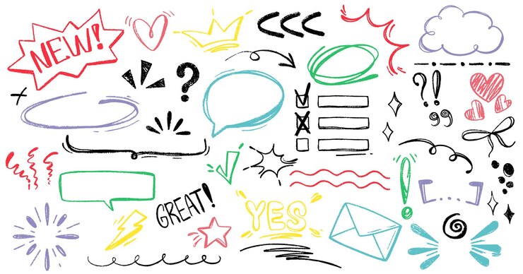 Free Vector hand drawn sketch pencil check marks strokes underline emphasis and speech bubbles