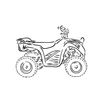 Hand drawn sketch of quad bike in black isolated on white background