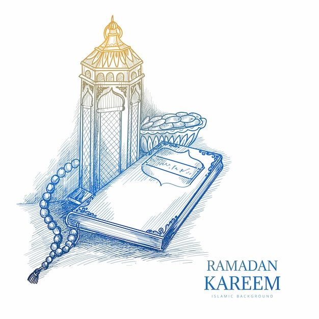 Бесплатное векторное изображение Ручной обращается эскиз рамадан карим поздравительная открытка