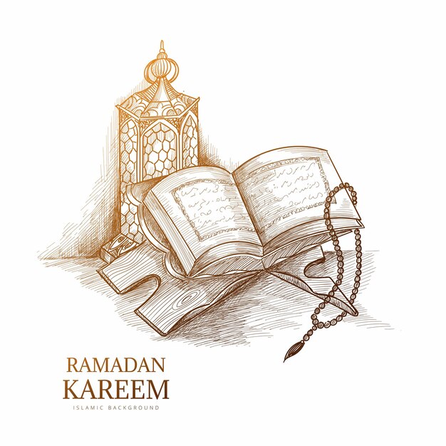 Ручной обращается эскиз рамадан карим поздравительная открытка