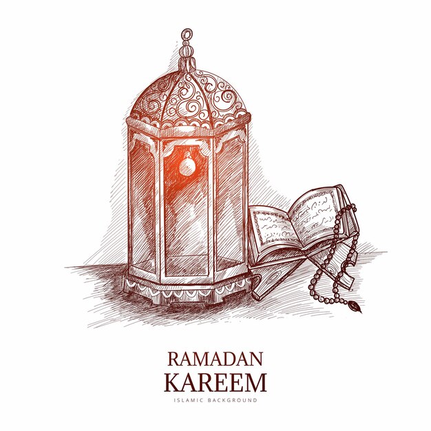 Hand drawn sketch ramadan kareem greeting card